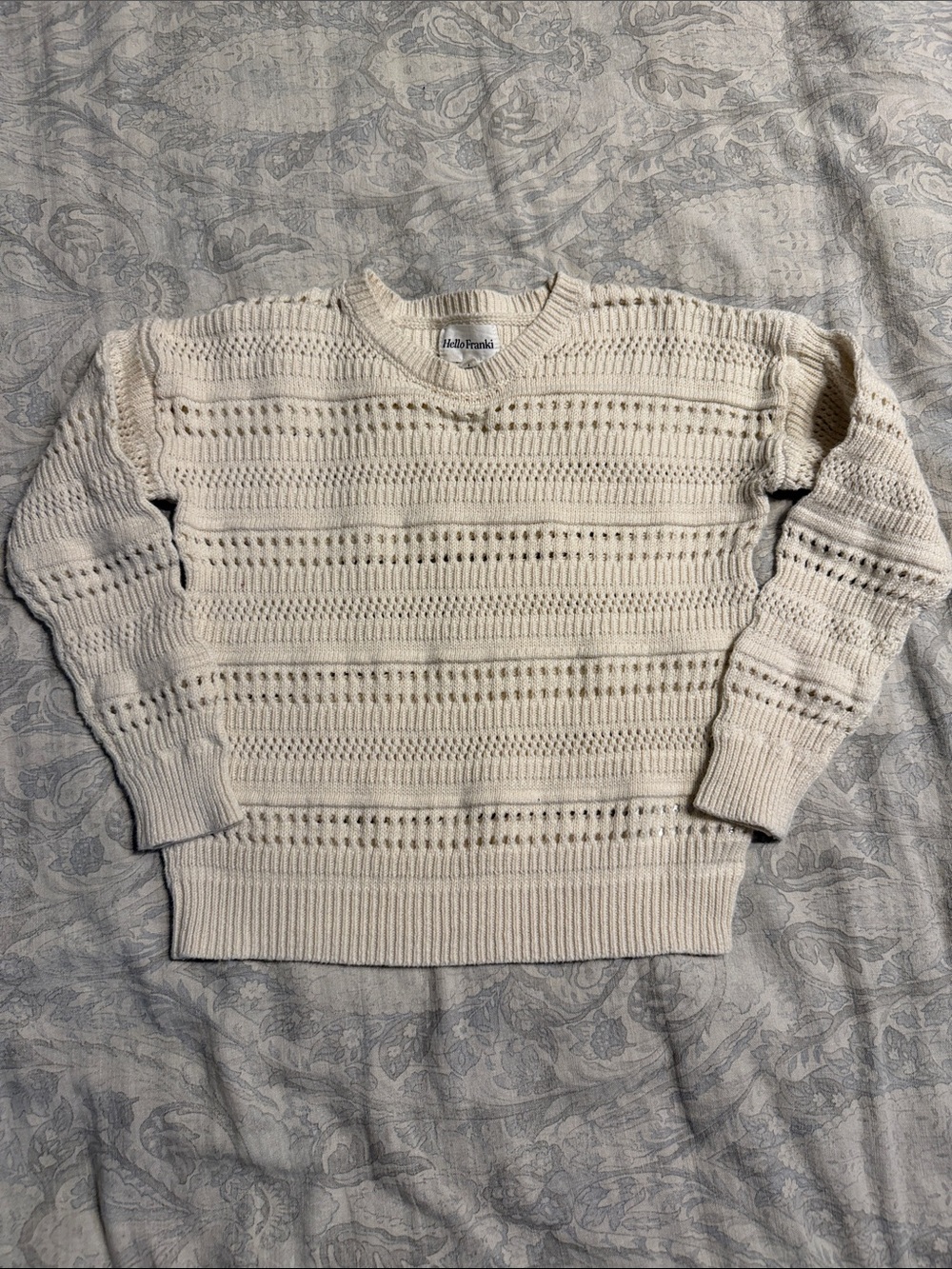 FRIENDS Cream Open-Stitch Crewneck Sweater